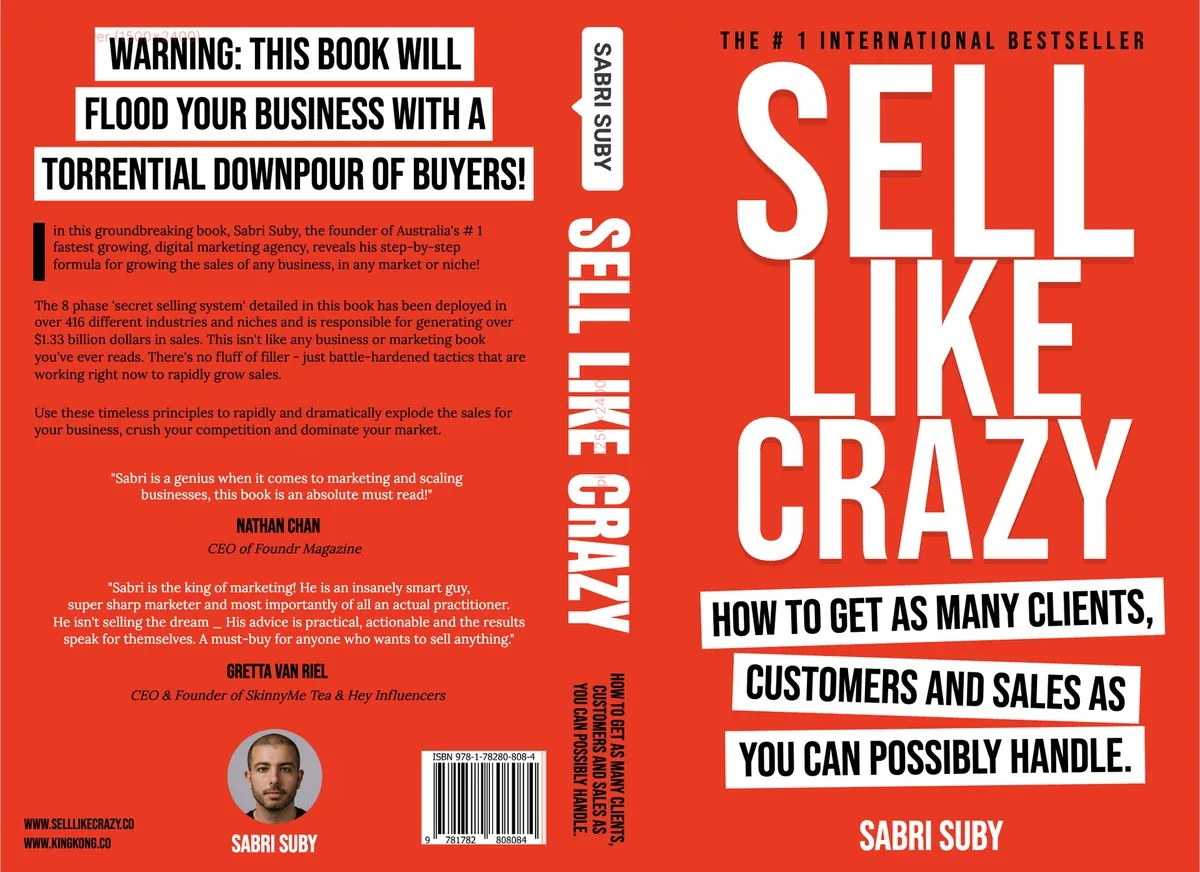The flat Sell Like Crazy cover design: back, spine and front